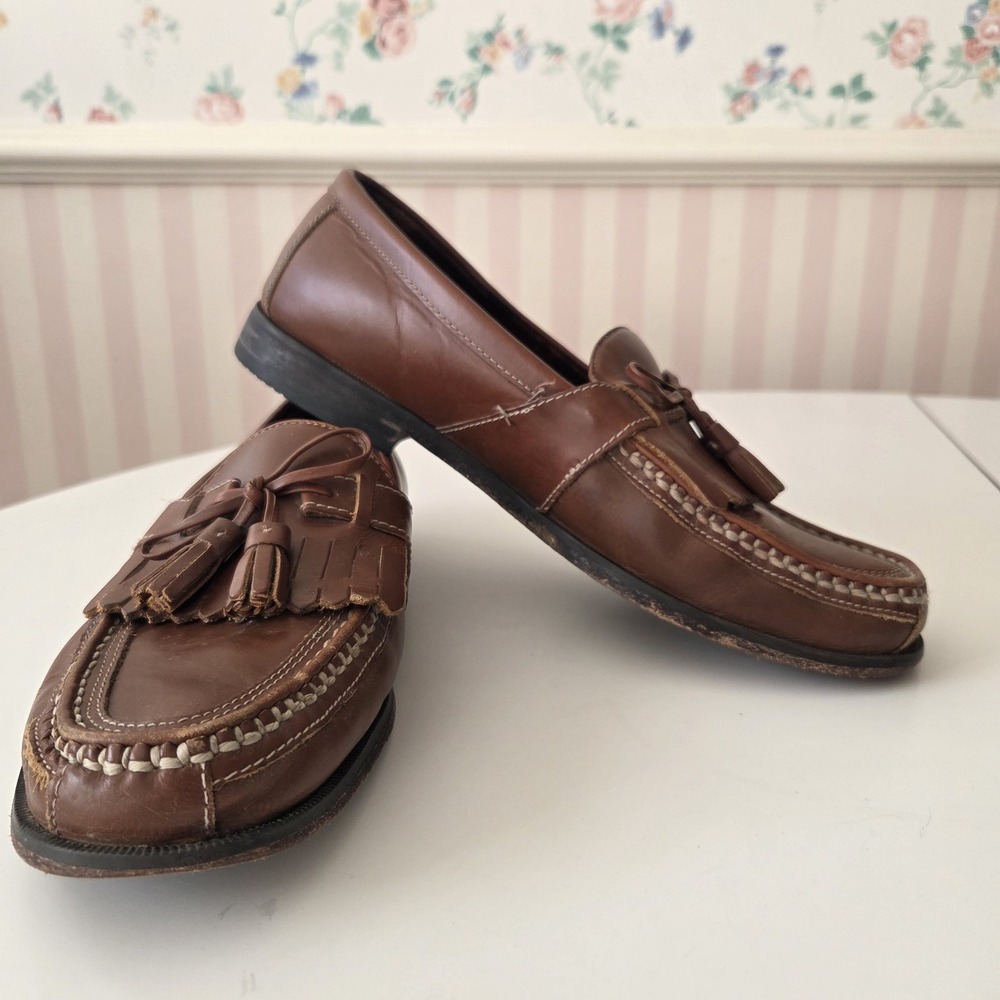 Johnston Murphy Mens 9.5 M Loafers Brown Leather Tassel‎ Driving Shoes Casual